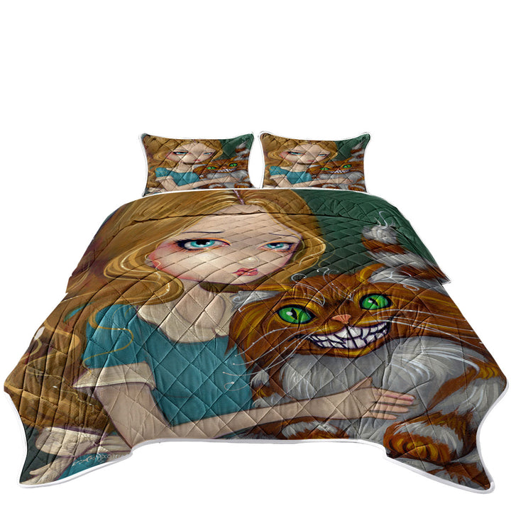 Cute Fantasy Art Alice Cuddling the Cheshire Cat Quilts