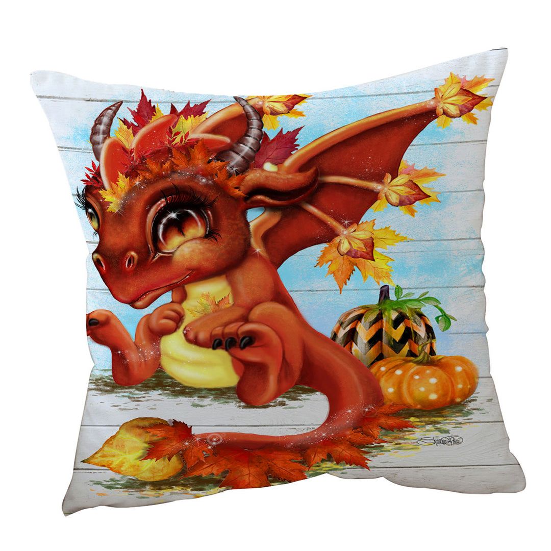 Cute Fantasy Art Autumn Lil Dragon Cushion Cover