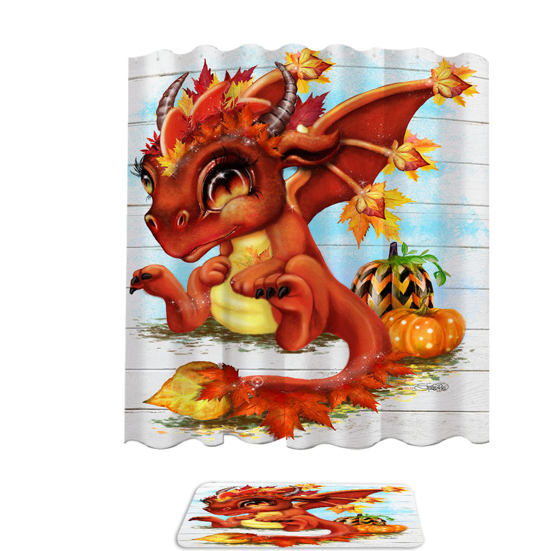 Cute Fantasy Art Autumn Lil Dragon Shower Curtains