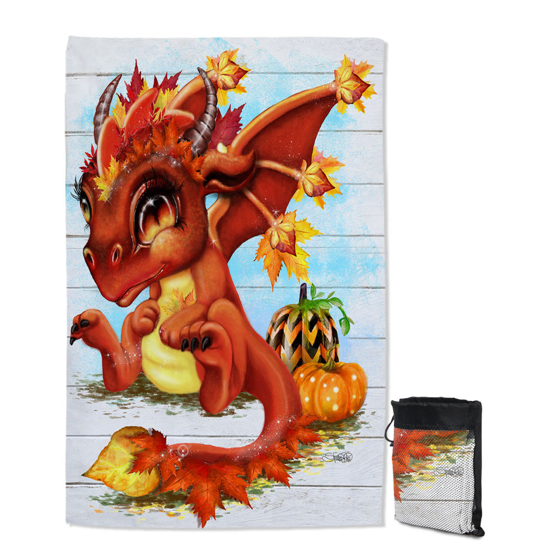 Cute Fantasy Art Autumn Lil Dragon Thin Beach Towels