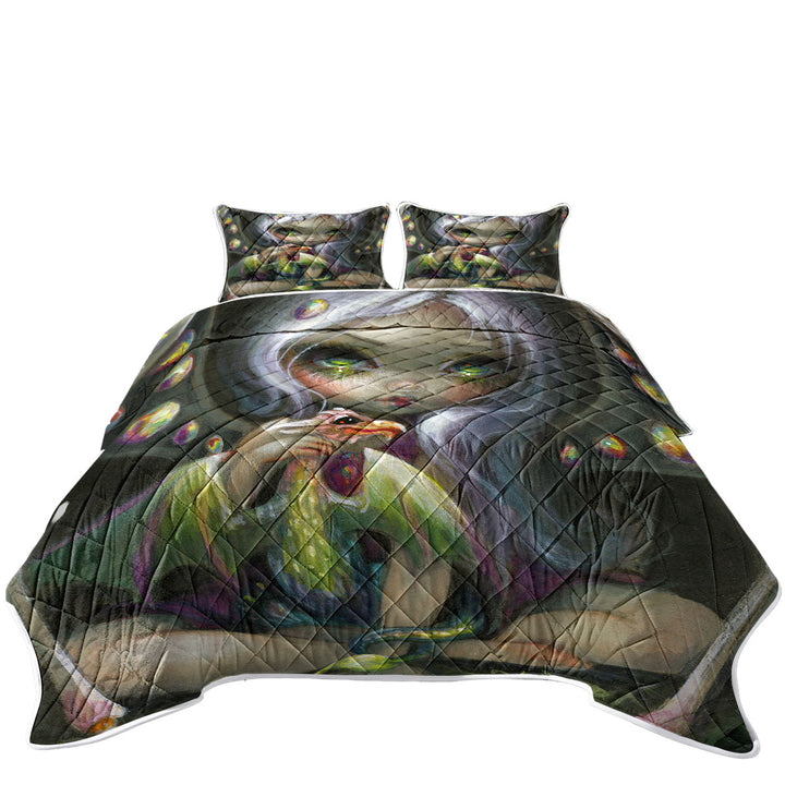 Cute Fantasy Art Fire Opal Fairy and Dragonling Quilt