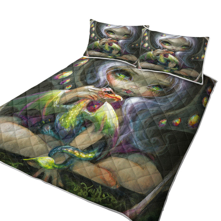 Cute Fantasy Art Fire Opal Fairy and Dragonling Quilts