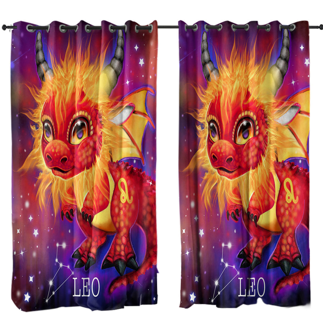 Cute Fantasy Art Leo Lil Dragon Drapes for Living Room