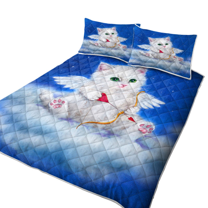 Cute Fantasy Cat Art Love Angel White Kitten Coverlet