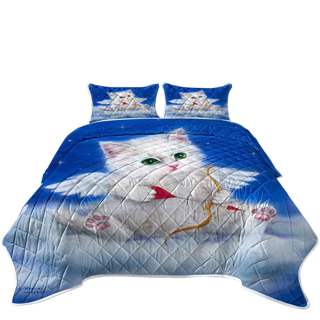 Cute Fantasy Cat Art Love Angel White Kitten Coverlets