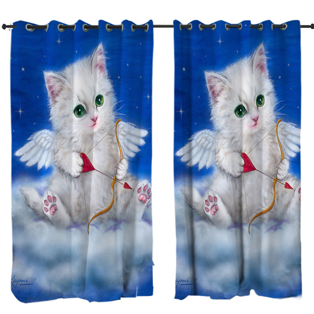 Cute Fantasy Cat Art Love Angel White Kitten Drapery
