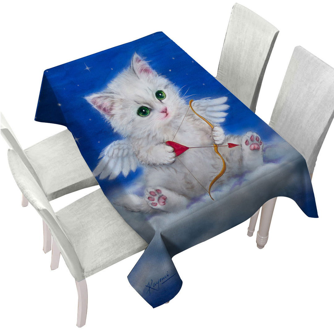 Cute Fantasy Cat Art Love Angel White Kitten Tablecloths