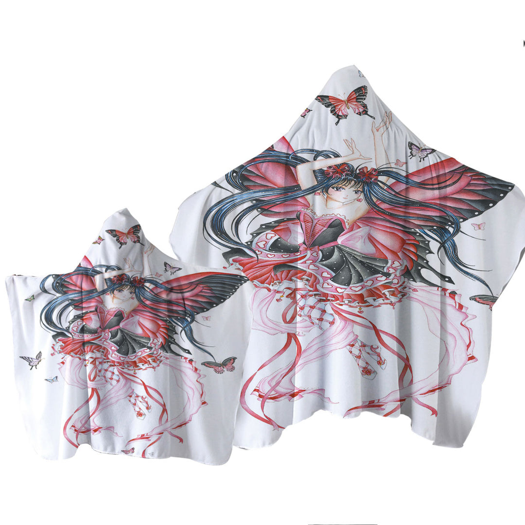 Cute Fantasy Drawing Butterfly Girl Towel with Hood