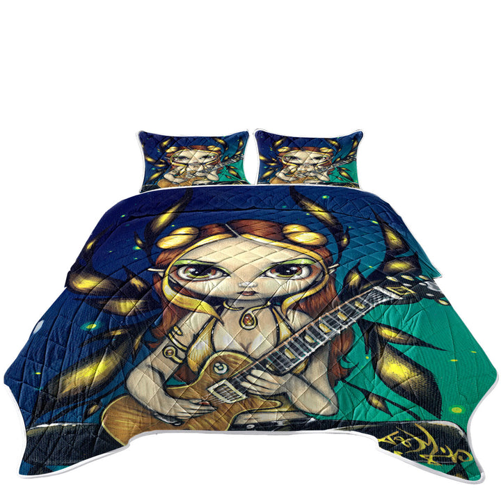 Cute Fantasy Golden Guitar Fairy Coverlets