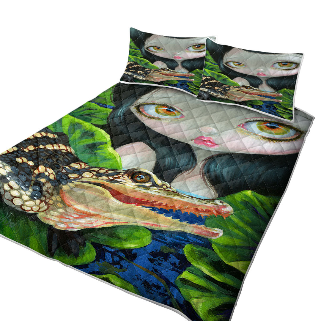 Cute Fantasy Mermaid with a Baby Alligator Quilt shop near me