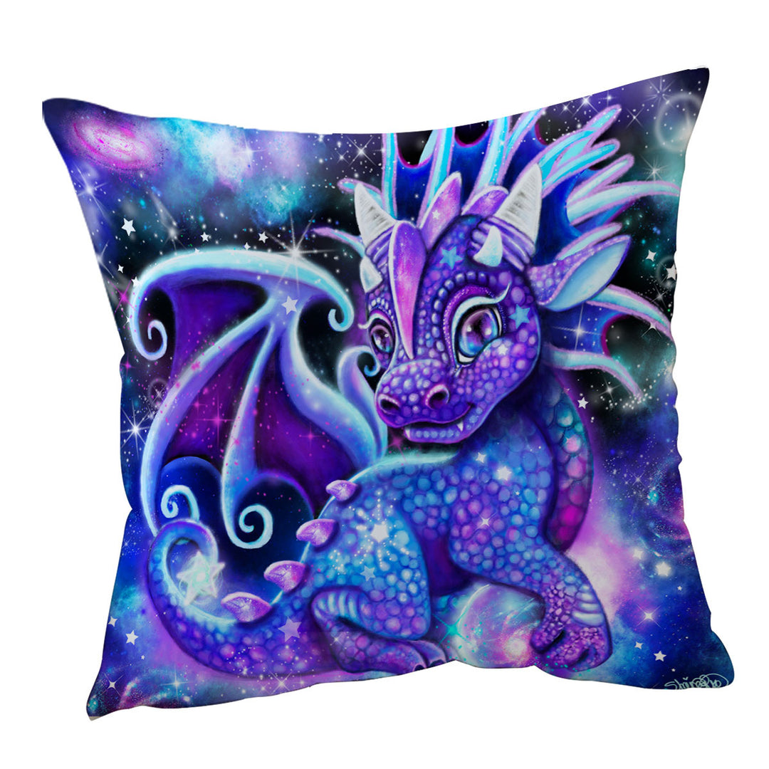 Cute Fantasy Painting Galaxy Lil Dragon Throw Pillows and Cushions