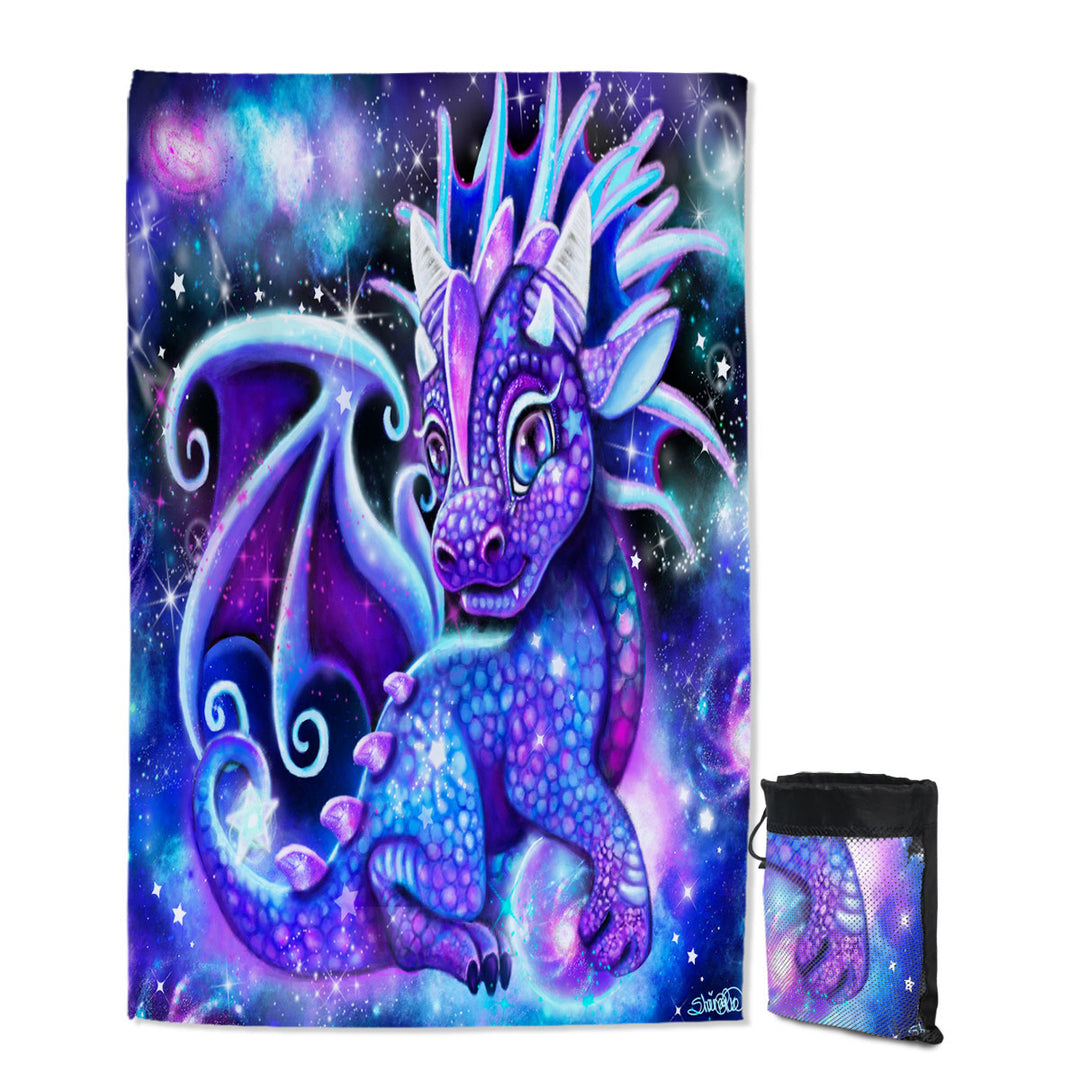 Cute Fantasy Painting Galaxy Lil Dragon Travel Beach Towel for Quick Dry Kids