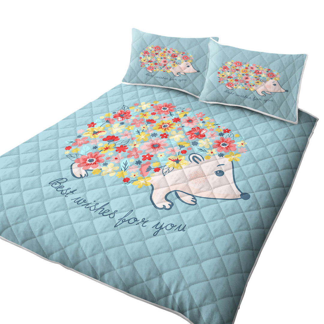 Cute Flowery Hedgehog California King Quilt Sets