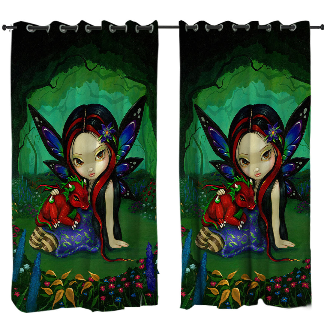 Cute Forest Fairy in the Dragonling Garden Drapes and Curtains