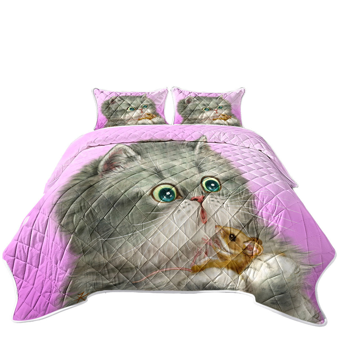 Cute Friends Baby Cat and Mouse King Size Quilt Sets