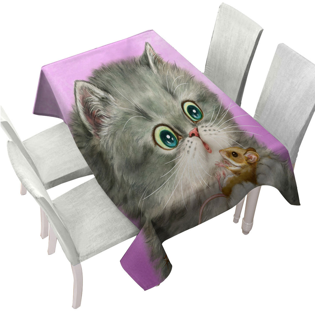 Cute Friends Baby Cat and Mouse Tablecloths