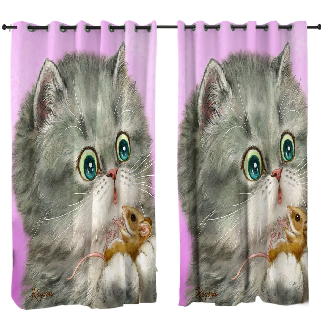 Cute Friends Baby Cat and Mouse Window Curtains