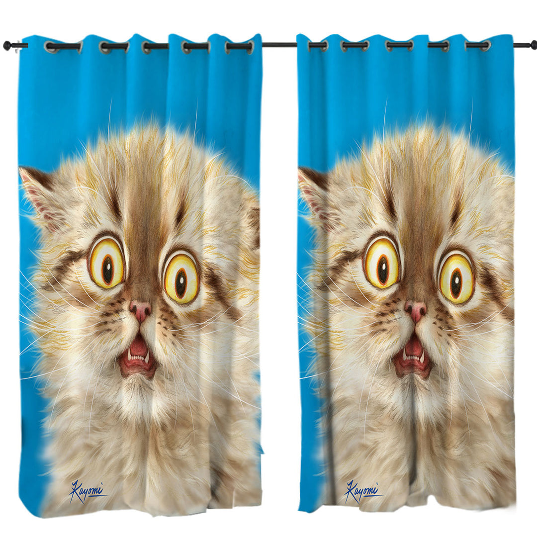 Cute Frightened Kitten Cat Curtains for Living Room