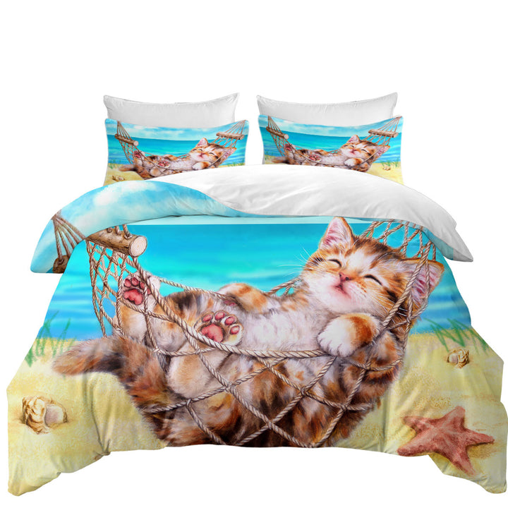 Cute Funny Cat Art Painting Kitten at the Beach Daybed Covers Sets