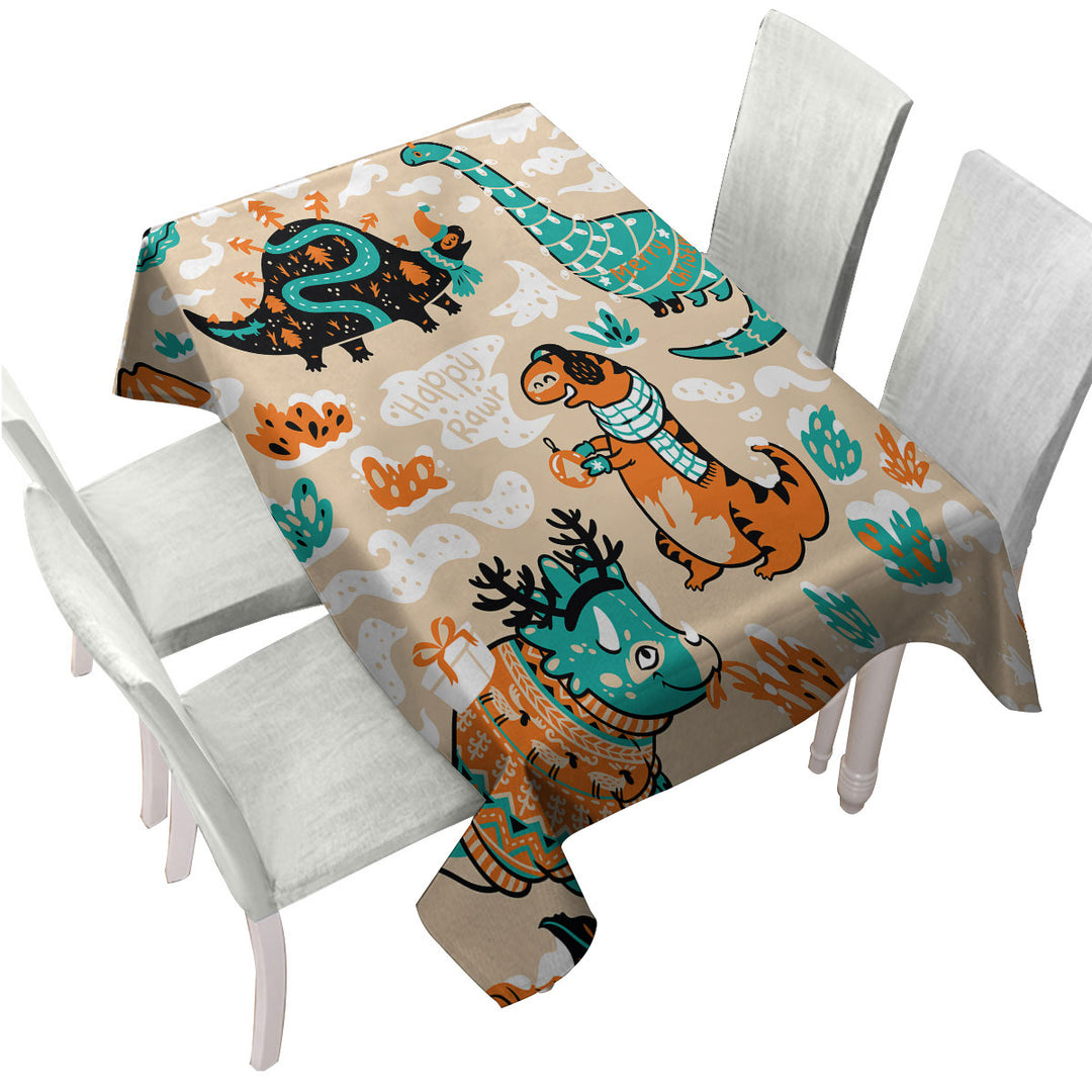 Cute Funny Wintry Dinosaurs Custom table Covers
