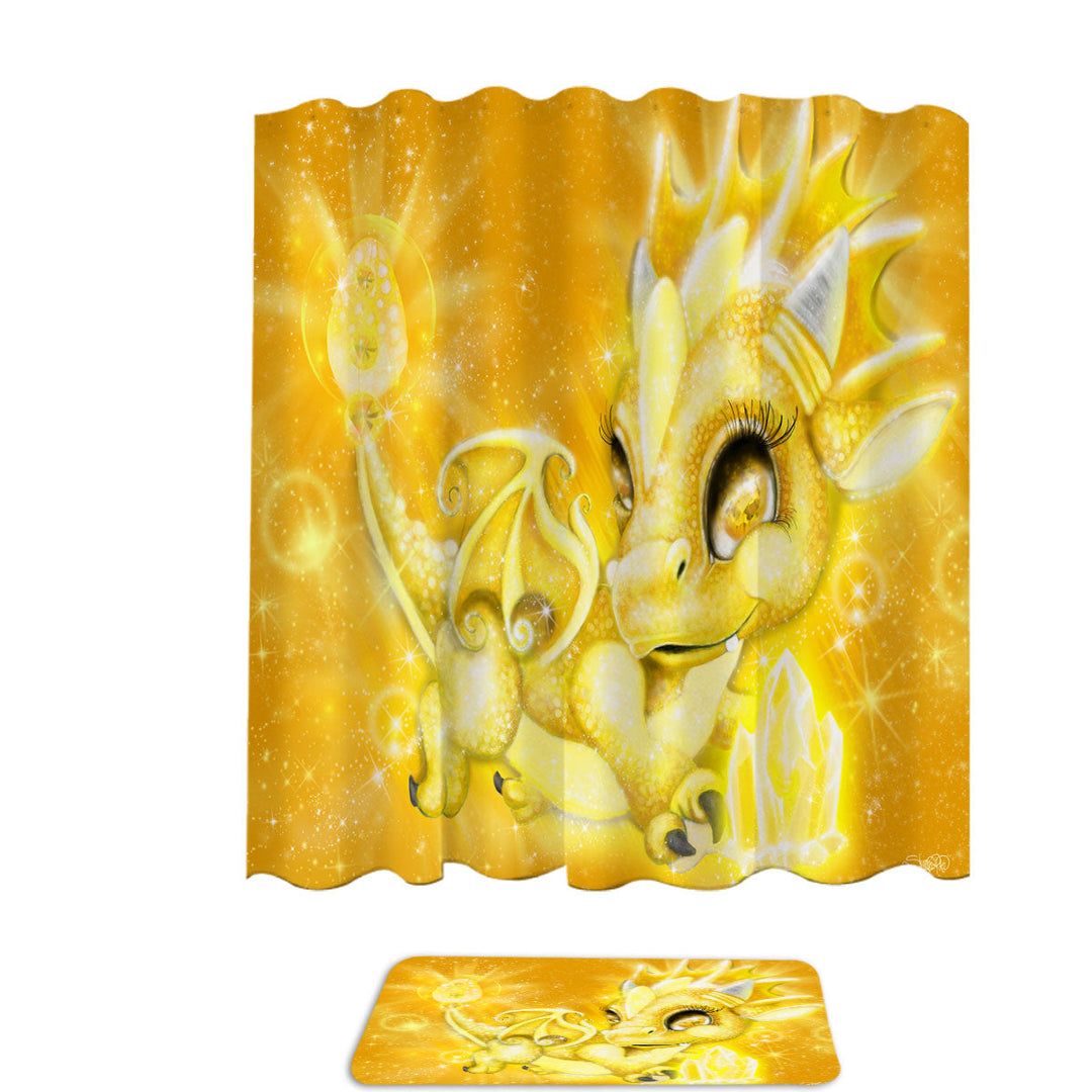 Cute Gift Bathroom Shower Curtains for November Yellow Topaz Birthstone Lil Dragon