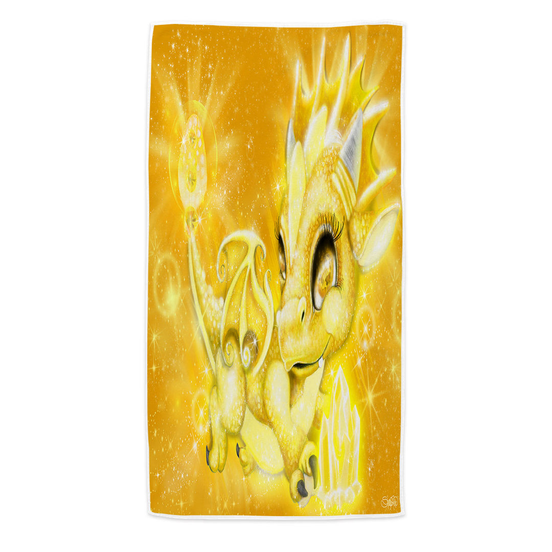 Cute Gift Beach Towels for November Yellow Topaz Birthstone Lil Dragon