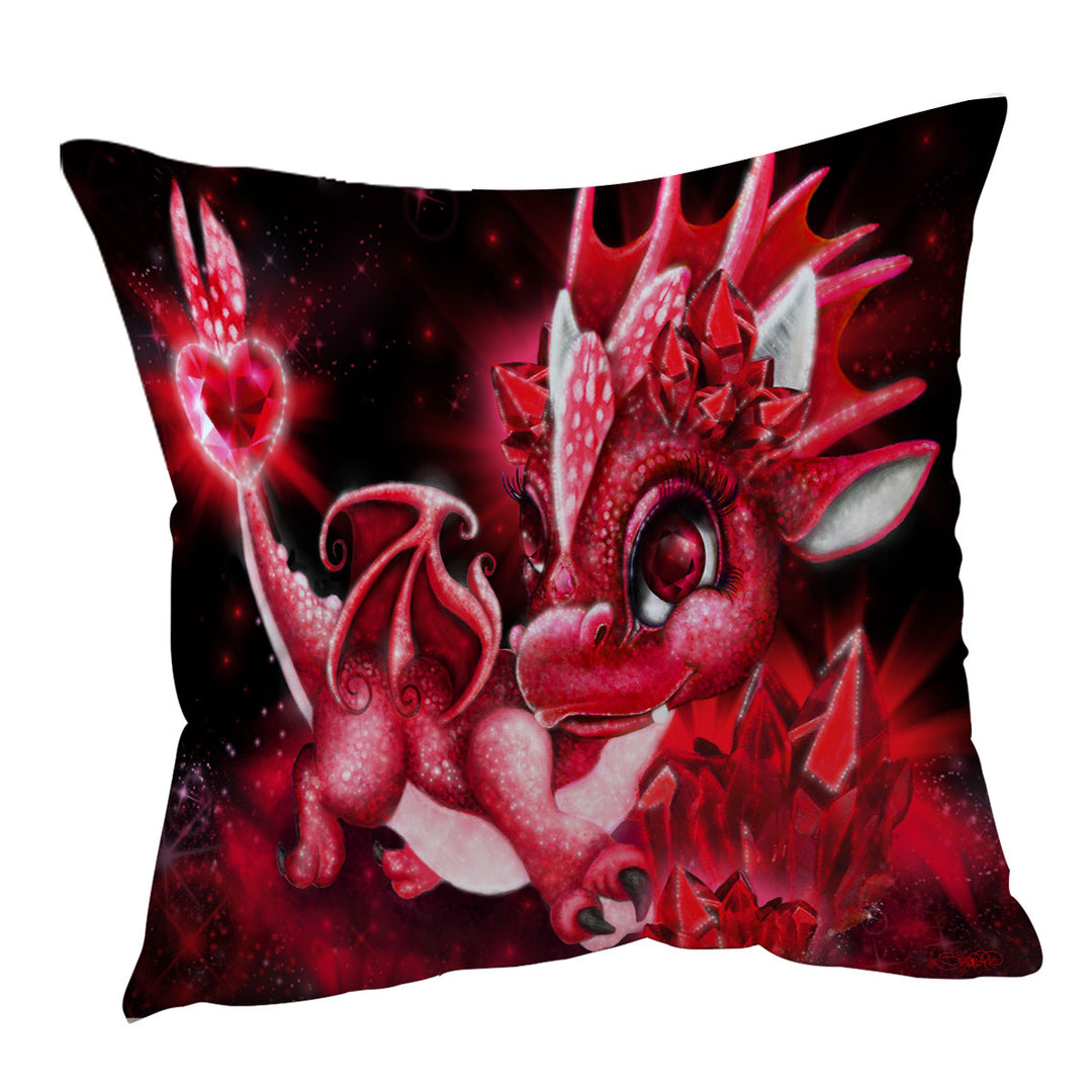 Cute Gift Cushions for July Ruby Birthstone Lil Dragon