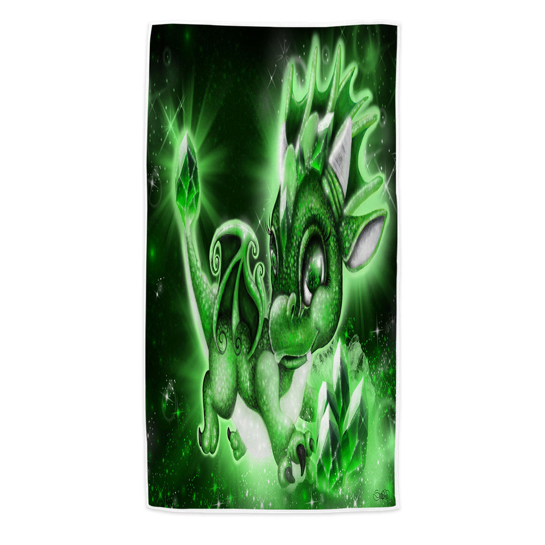 Cute Gift Microfiber Beach Towel for May Emerald Birthstone Lil Dragon