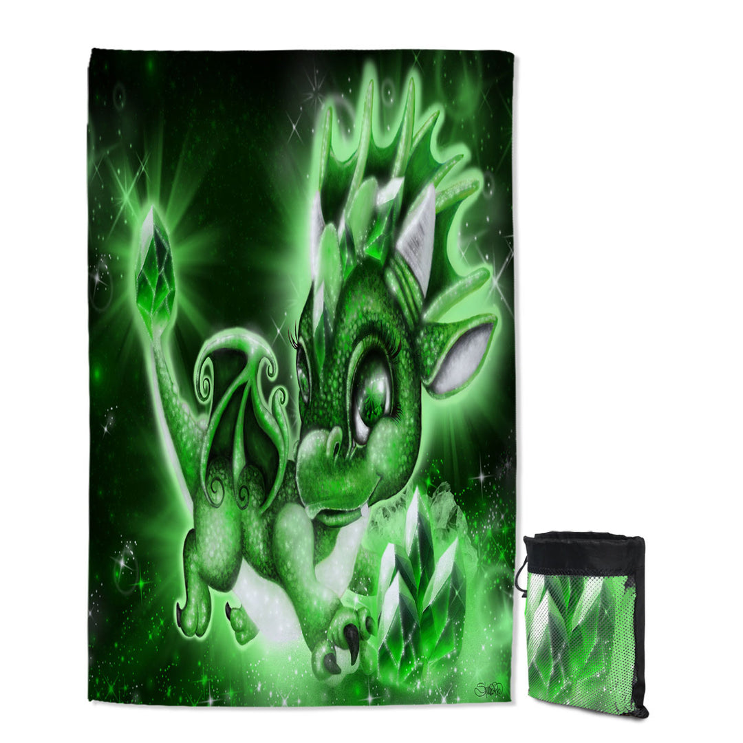 Cute Gift Quick Dry Beach Towel for May Emerald Birthstone Lil Dragon