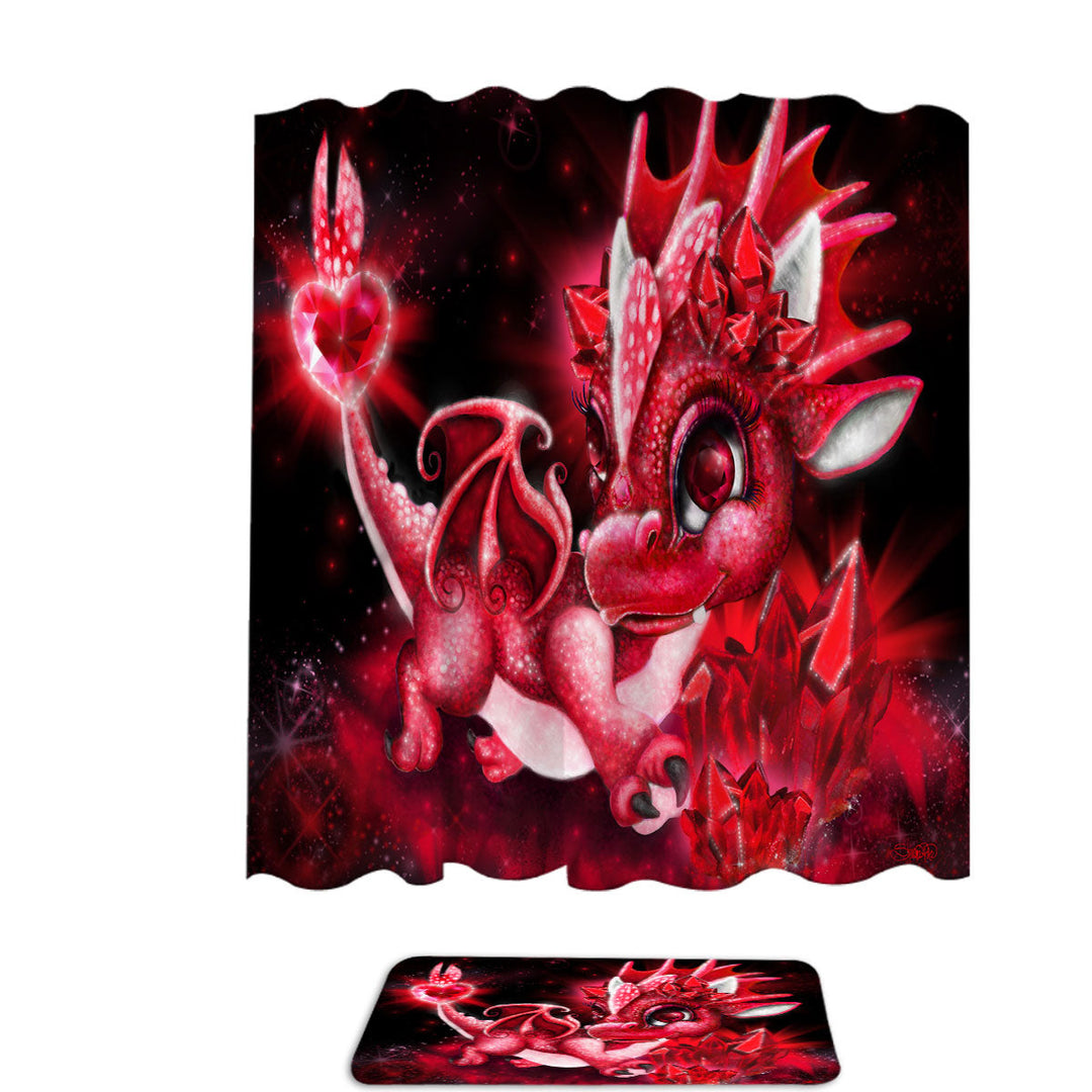 Cute Gift Shower Curtains for July Ruby Birthstone Lil Dragon