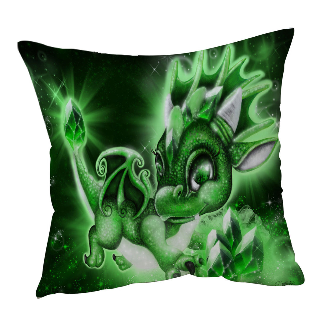 Cute Gift Throw Pillow for May Emerald Birthstone Lil Dragon