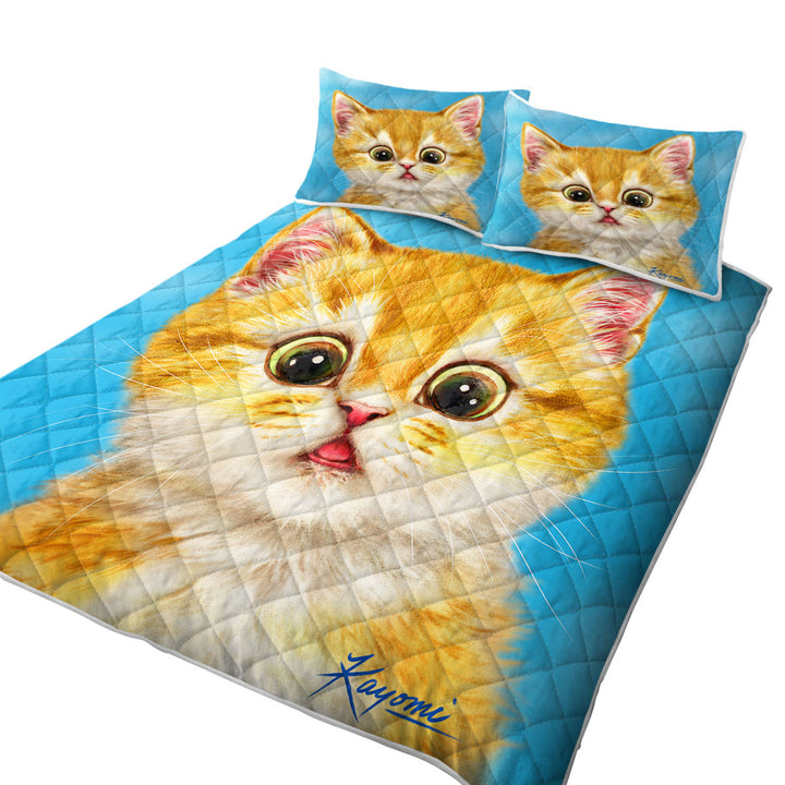 Cute Ginger Cats Designs Surprised Kitten Quilt