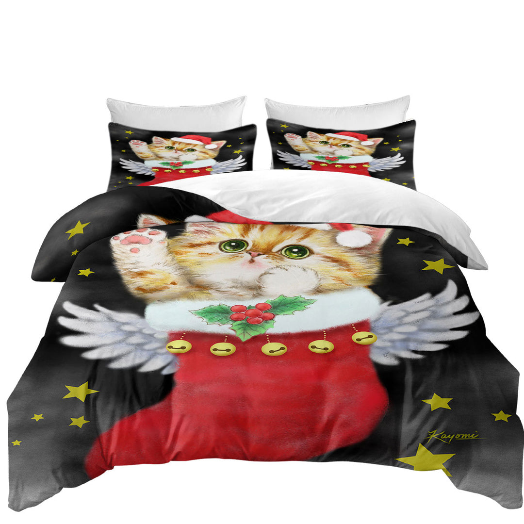 Cute Ginger Kitty in Red Angle Christmas Sock King Size Duvet Cover