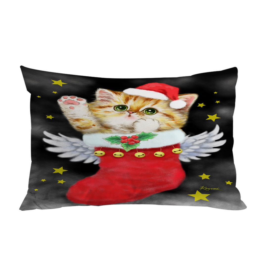 Cute Ginger Kitty in Red Angle Christmas Sock Pillowcase