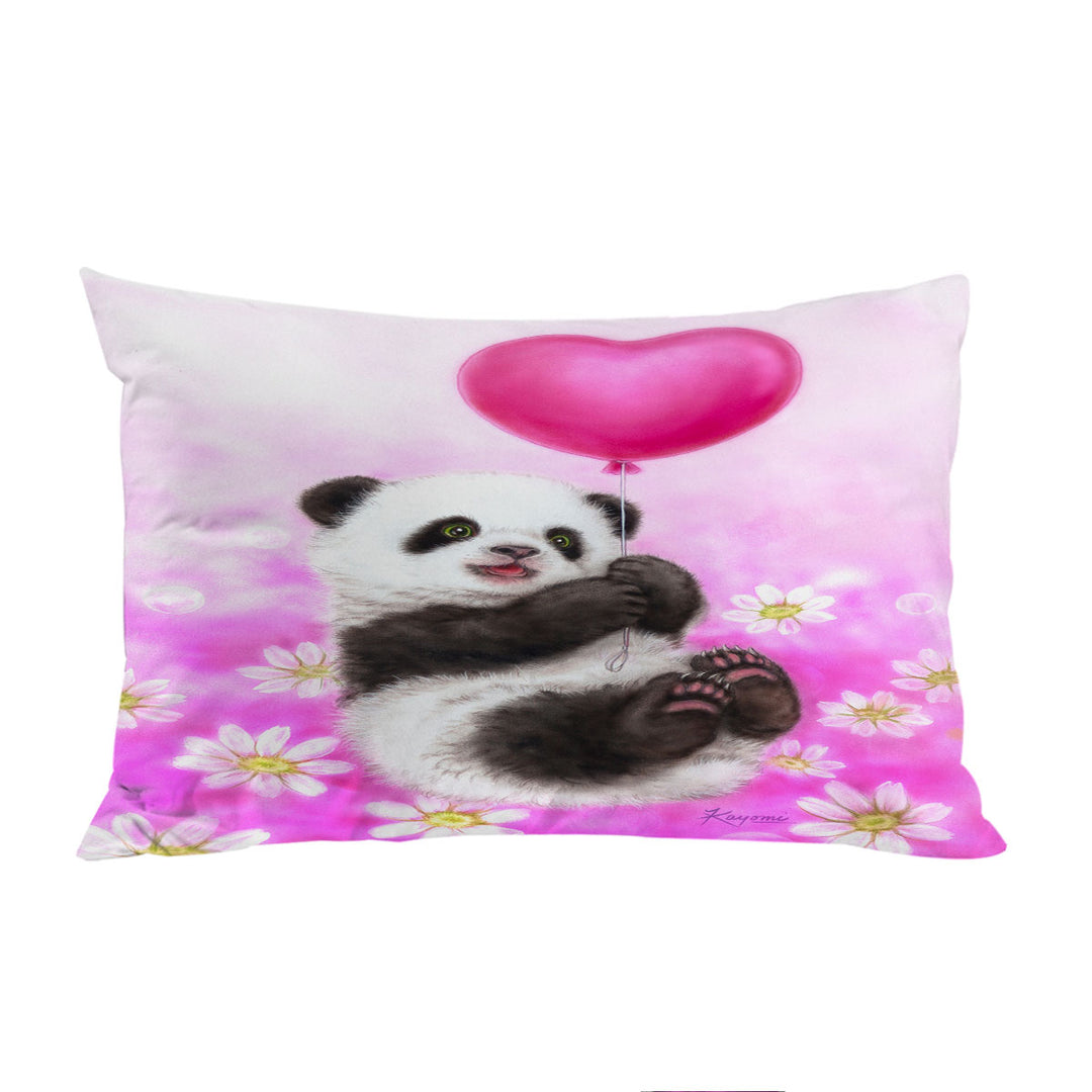 Cute Girls Design Flowers Heart Balloon and Panda Pillow Case Covers