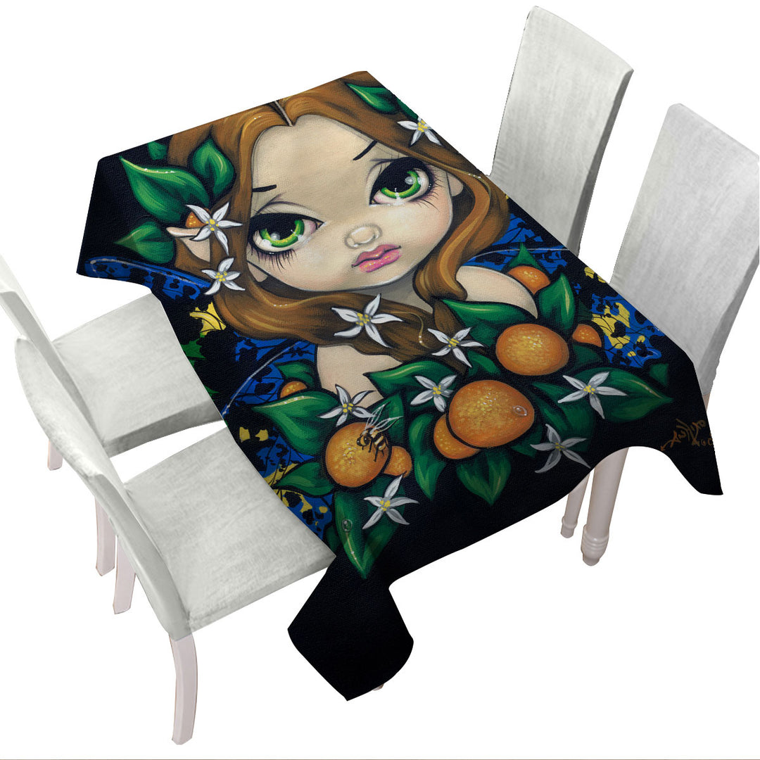 Cute Girls Painting Orange Blossom Fairy Tablecloth