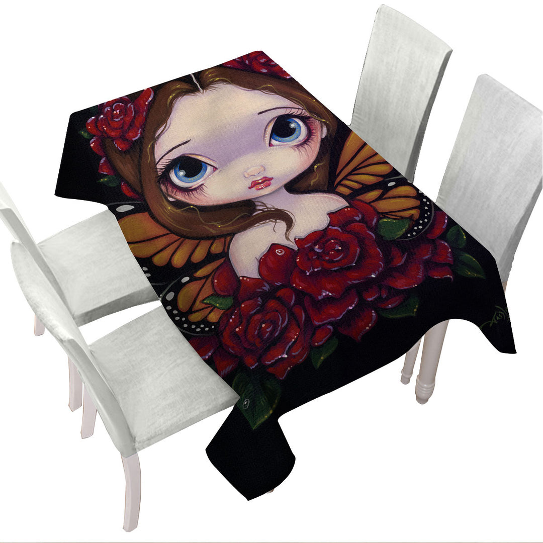 Cute Girls Painting the Butterfly Rose Fairy Tablecloths