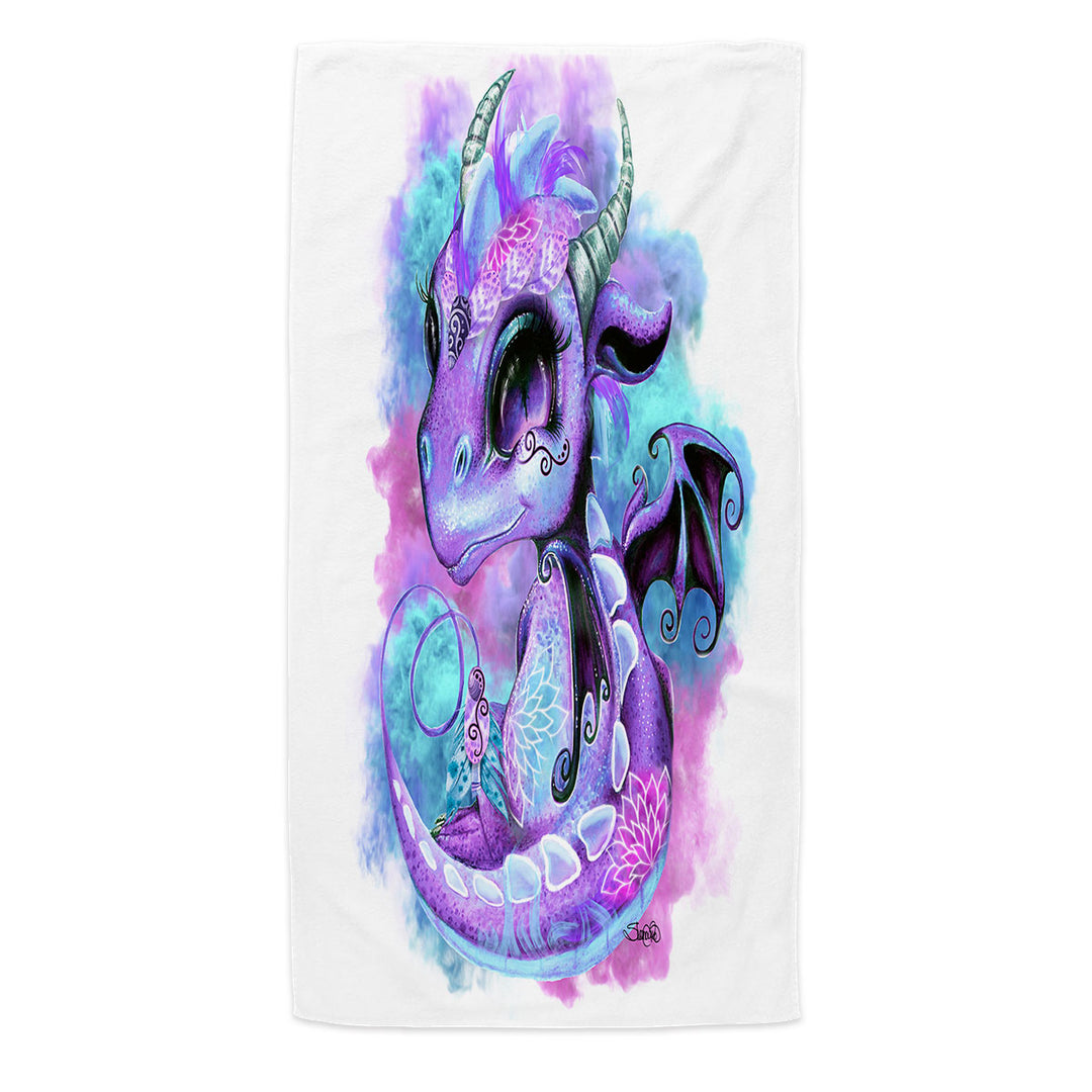 Cute Girls Pool Towels Fantasy Art Wind Spirit Lil Dragon