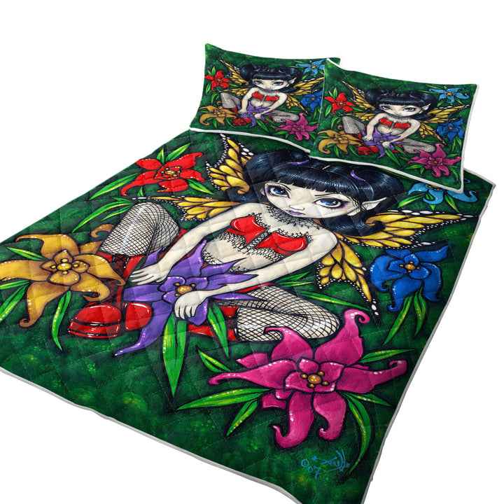 Cute Goth Fairy Fishnets and Flowers Coverlet
