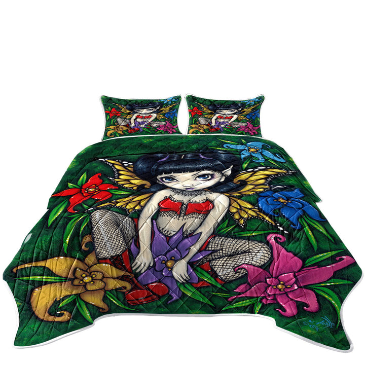 Cute Goth Fairy Fishnets and Flowers Quilts