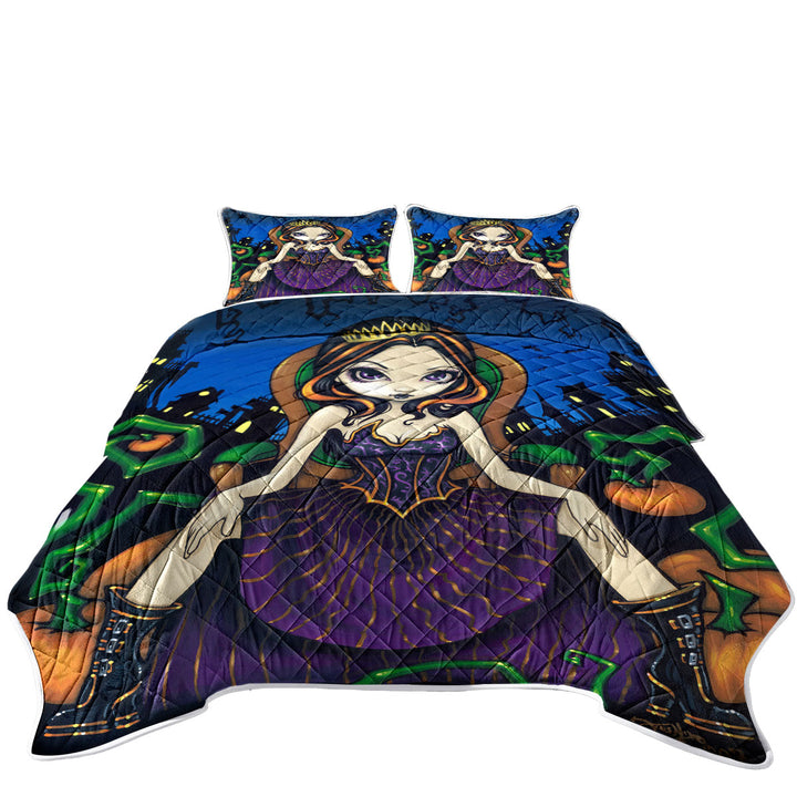 Cute Goth Girl Queen of Halloween Coverlets