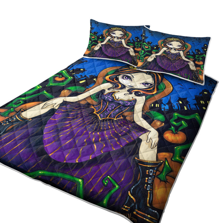 Cute Goth Girl Queen of Halloween King Size Quilt Sets