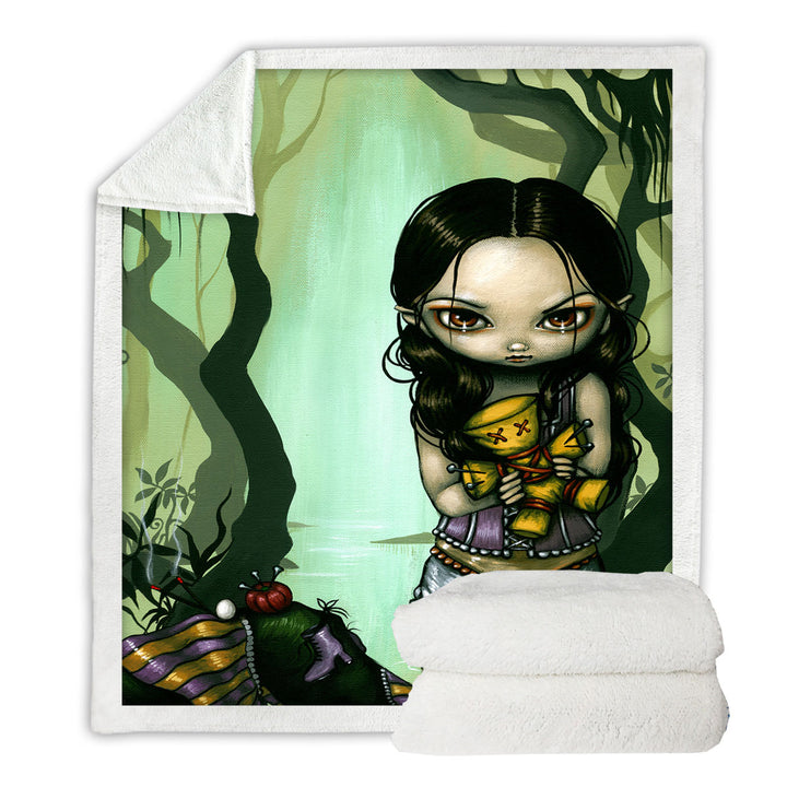 Cute Goth Girl and Voodoo Sherpa Blanket