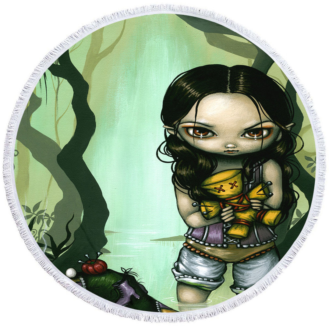 Cute Goth Girl and Voodoo Unique Beach Towels