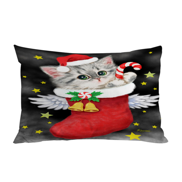 Cute Grey Kitty in Red Angle Christmas Sock Bed Covers