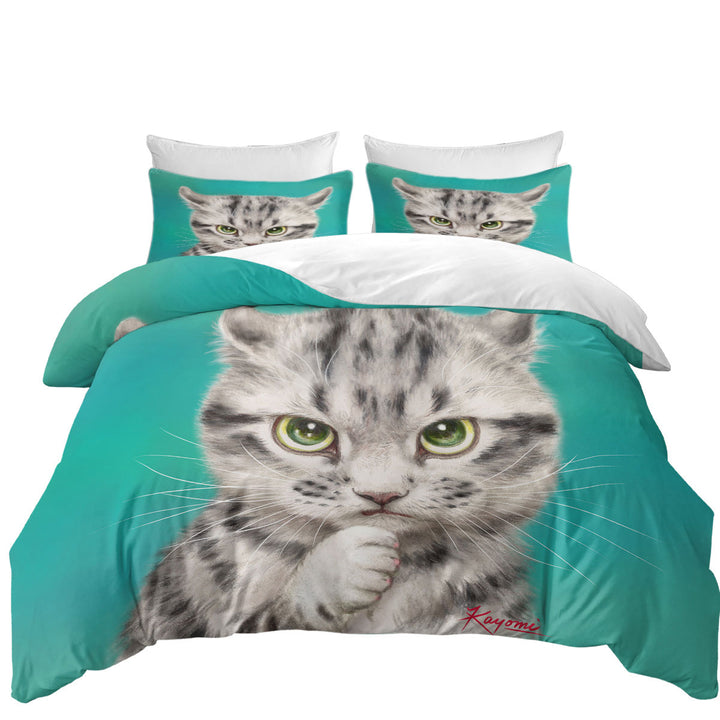 Cute Grey Striped Threatening Kitty Cat Duvet Cover