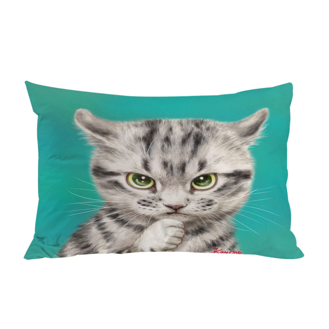 Cute Grey Striped Threatening Kitty Cat Pillow Cases