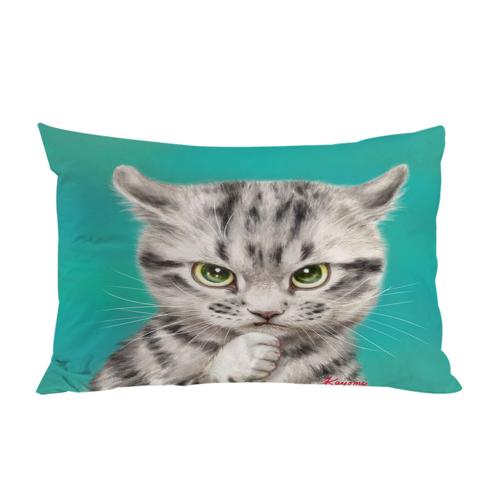 Cute Grey Striped Threatening Kitty Cat Pillow Cases