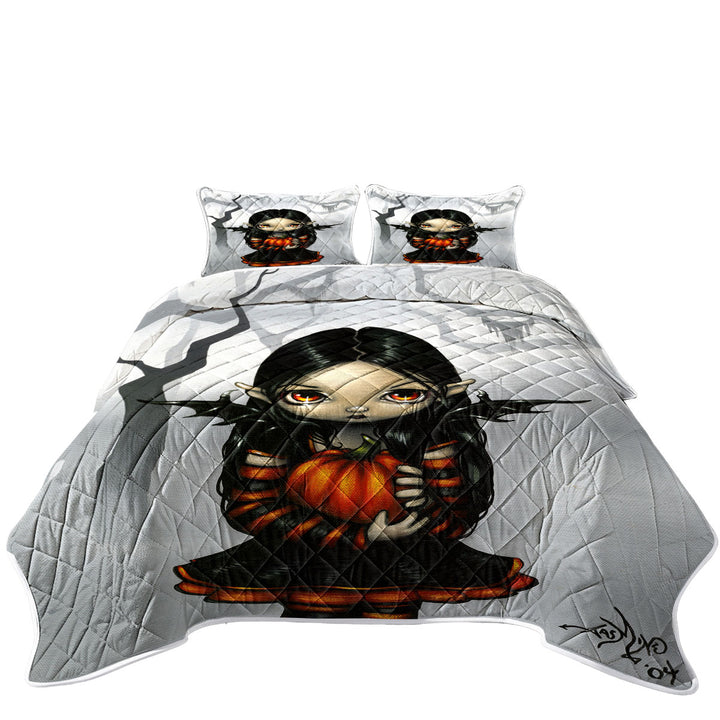 Cute Halloween Design Goth Fairy Pumpkin Pixie Quilt