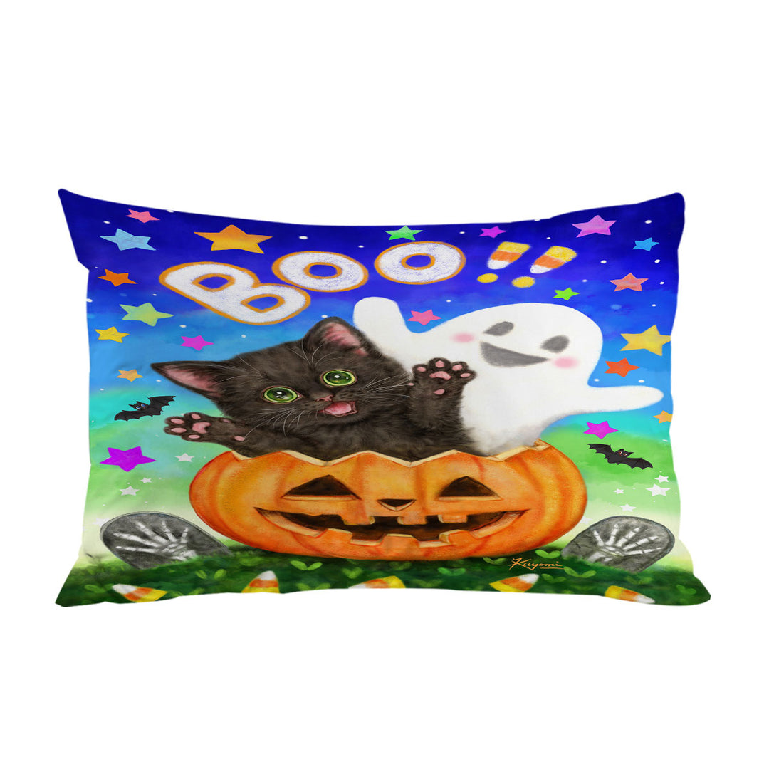 Cute Halloween Design Pumpkin Ghost and Cat Pillowcase